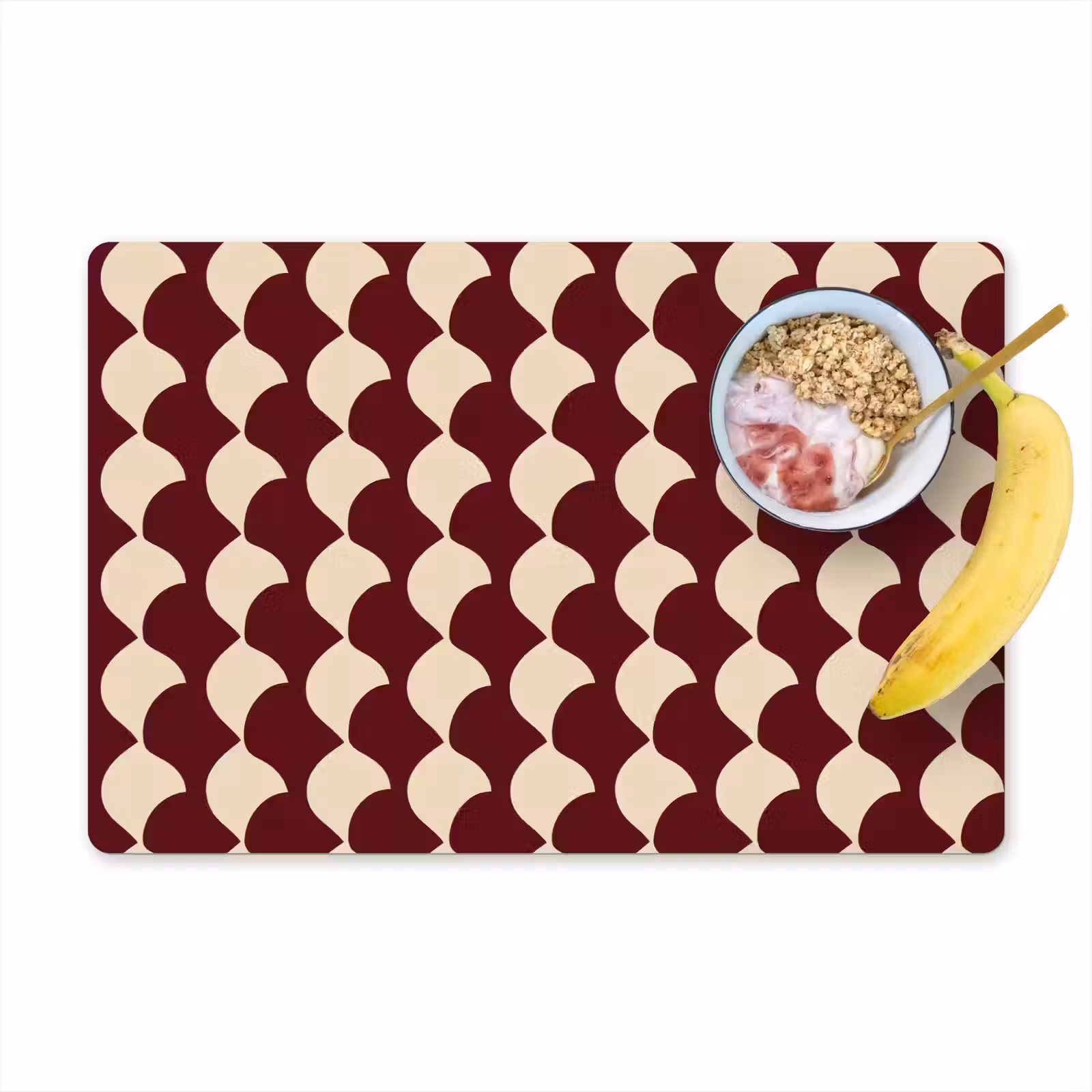 Placemat - 6 stuks - Rood - Tegelpatroon - Crème — 1