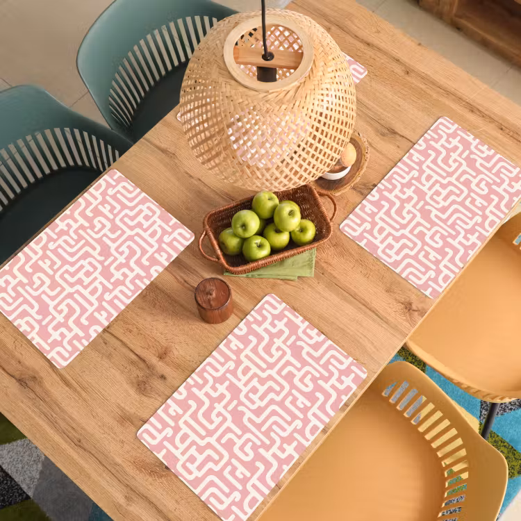 Placemat - 6 stuks - Doolhofpatroon - Roze - Wit - Abstract — 6