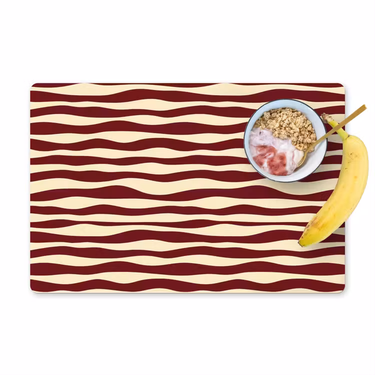 Placemat - 6 stuks - Golven - Rood - Patroon - Crème — 1