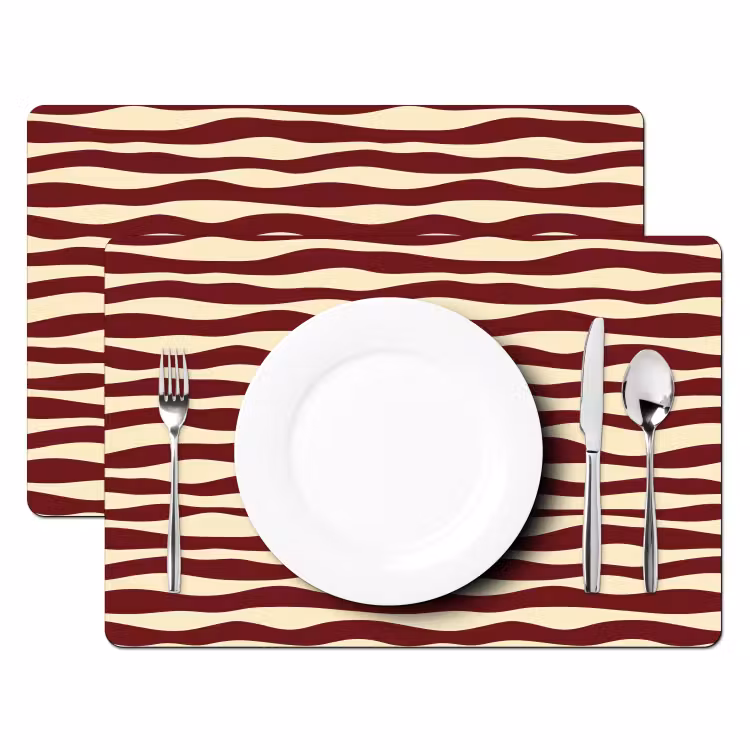 Placemat - 6 stuks - Golven - Rood - Patroon - Crème — 2