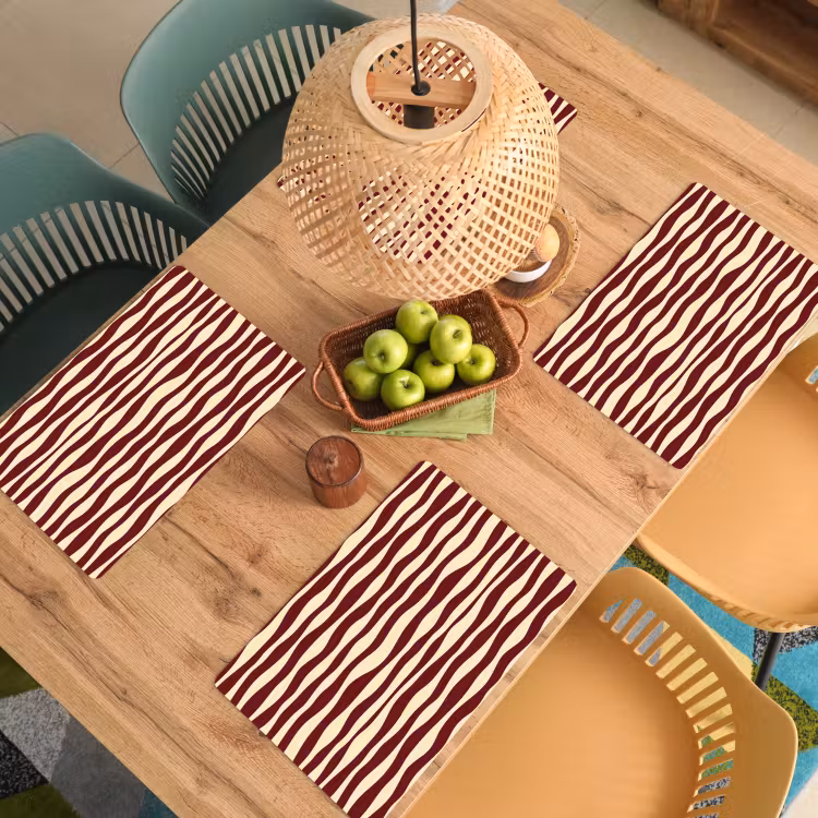 Placemat - 6 stuks - Golven - Rood - Patroon - Crème — 6