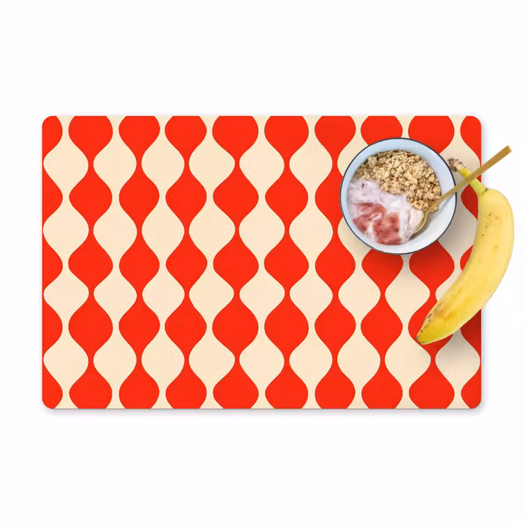 Placemat - 6 stuks - Golvend patroon - Retro - Rood - Beige — 1
