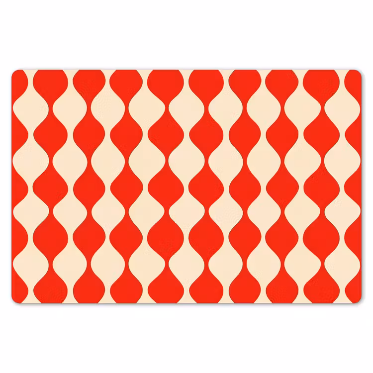 Placemat - 6 stuks - Golvend patroon - Retro - Rood - Beige — 7