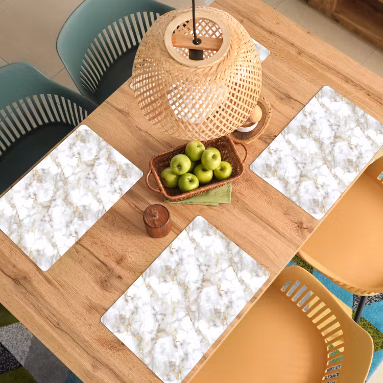 Placemat - 6 stuks - Gouden aders - Marmer - Wit — 6