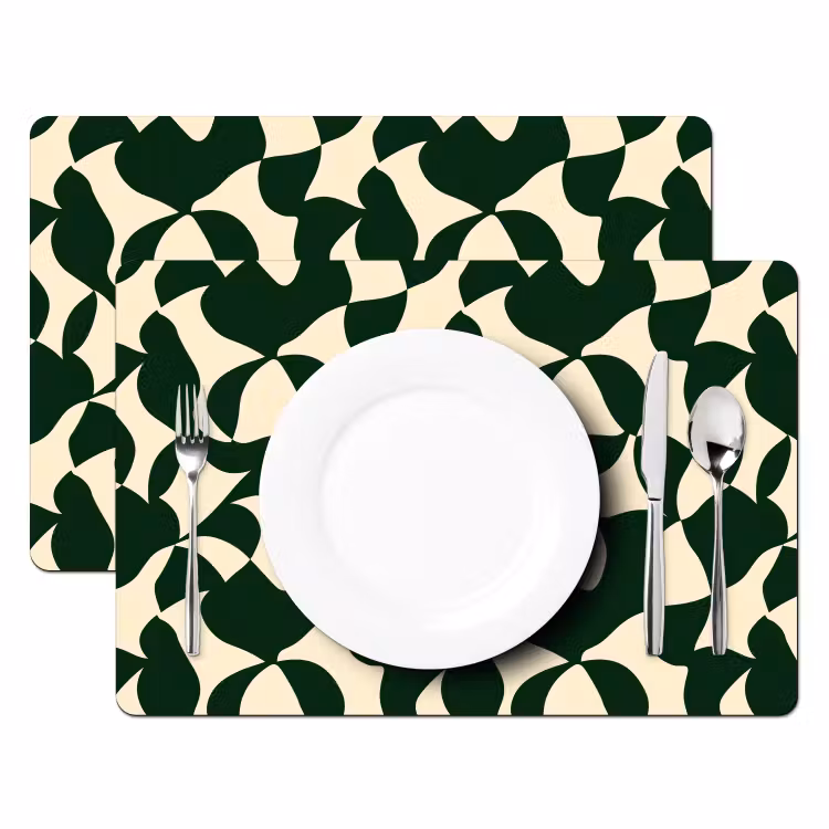 Placemat - 6 stuks - Groen - Organische vlakken - Crème — 2