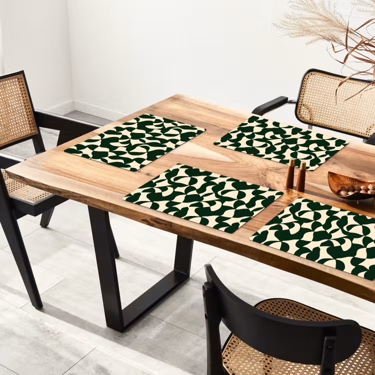 Placemat - 6 stuks - Groen - Organische vlakken - Crème — 5