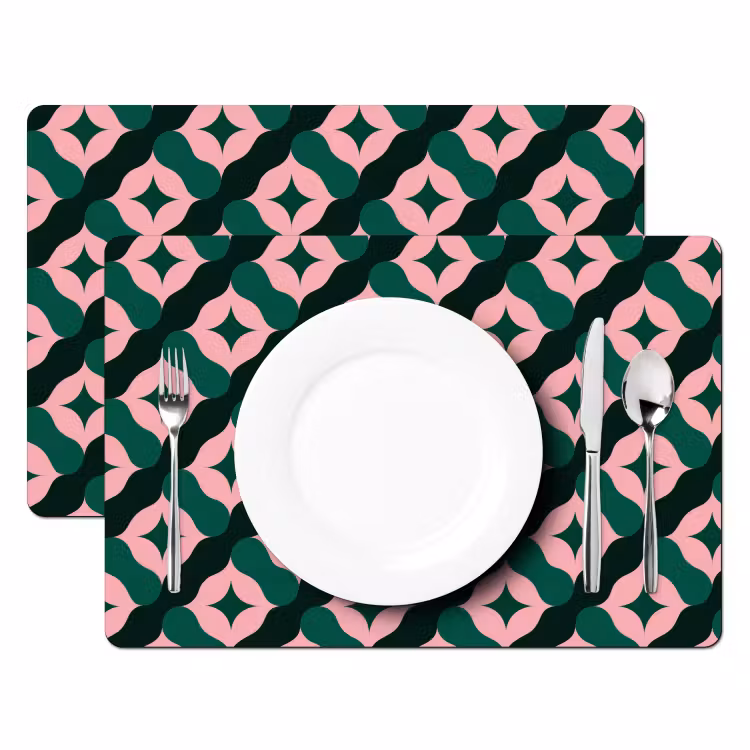 Placemat - 6 stuks - Groen - Roze - Retro - Sterren — 2