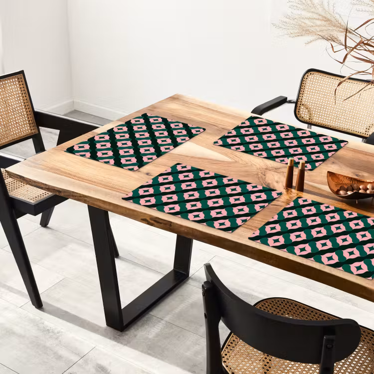 Placemat - 6 stuks - Groen - Roze - Retro - Sterren — 5