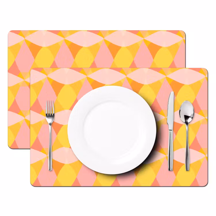 Placemat - 6 stuks - Kleurrijk - Ruitpatroon - Bladvormen — 2