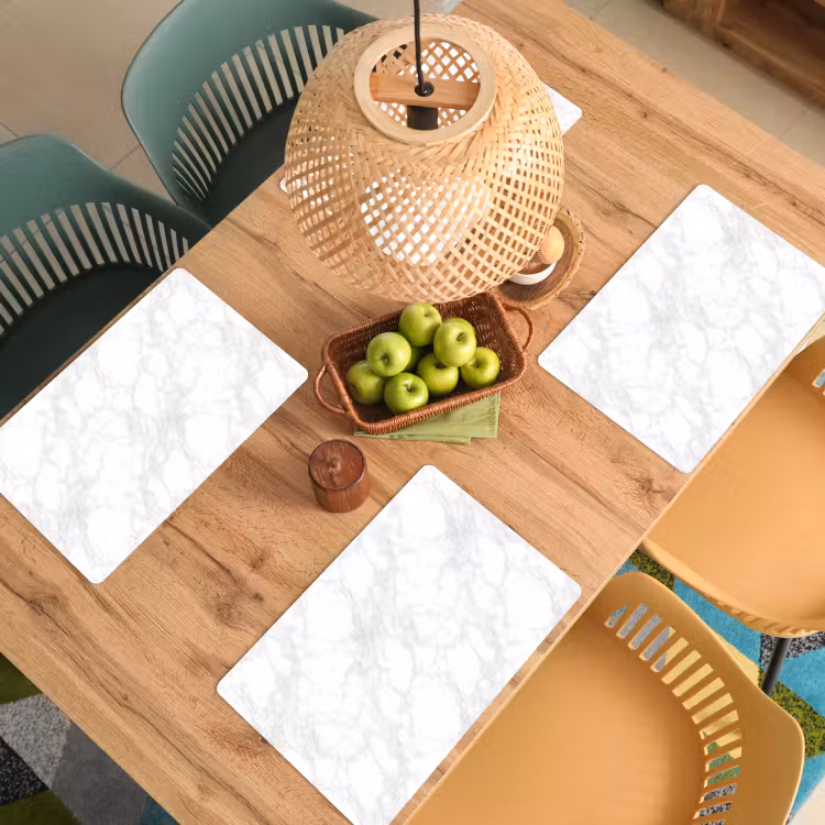 Placemat - 6 stuks - Minimalistisch - Wit - Grijze aders — 6