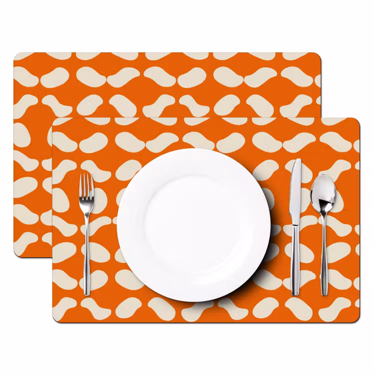 Placemat - 6 stuks - Oranje - Organische vormen - Wit — 2