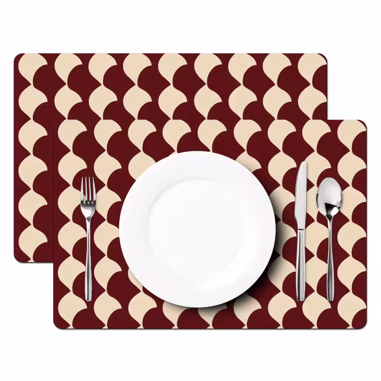 Placemat - 6 stuks - Rood - Tegelpatroon - Crème — 2