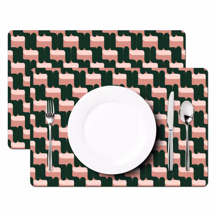 Placemat - 6 stuks - Vlechtpatroon - Groen - Roze - Geometrisch — 2