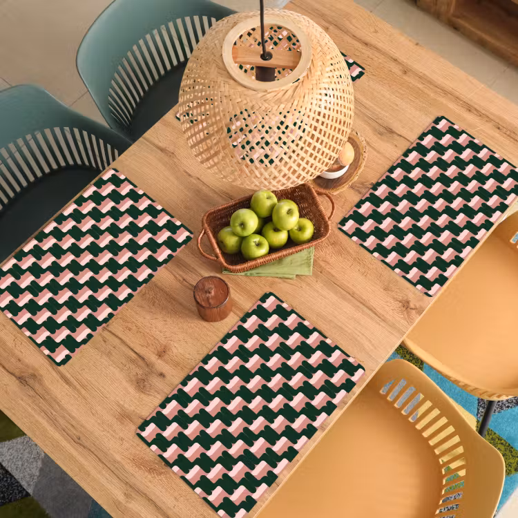 Placemat - 6 stuks - Vlechtpatroon - Groen - Roze - Geometrisch — 6