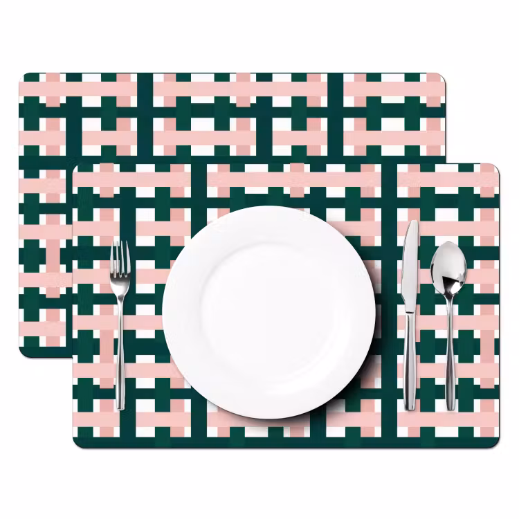 Placemat - 6 stuks - Vlechtpatroon - Groen - Roze - Grafisch — 2