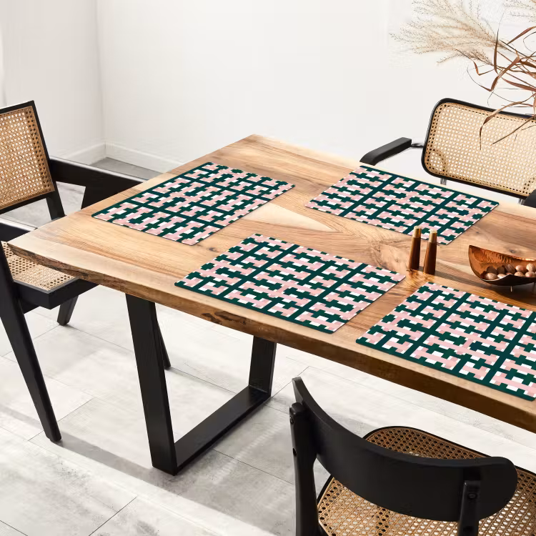Placemat - 6 stuks - Vlechtpatroon - Groen - Roze - Grafisch — 5
