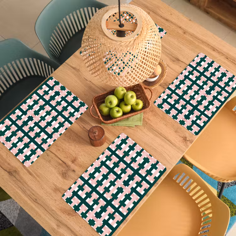 Placemat - 6 stuks - Vlechtpatroon - Groen - Roze - Grafisch — 6
