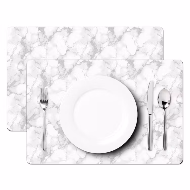 Placemat - 6 stuks - Wit - Marmer - Grijs — 2