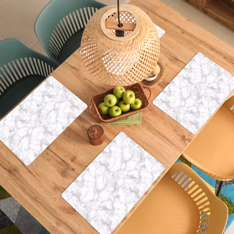 Placemat - 6 stuks - Wit - Marmer - Grijs — 6