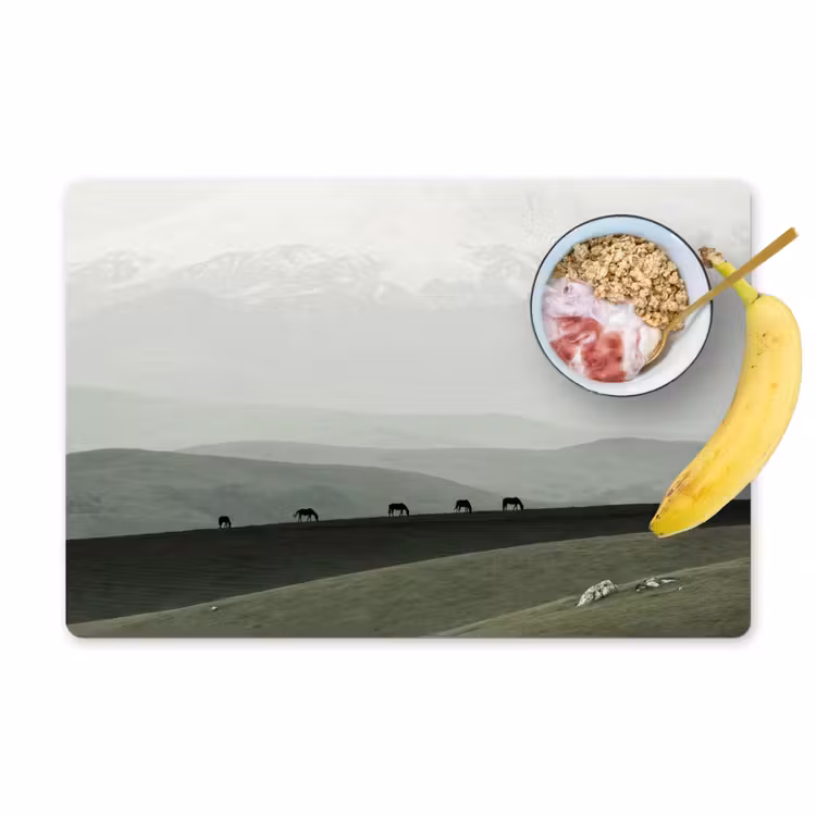 Placemat - 6 stuks - Grijs - Berg - Paarden — 1