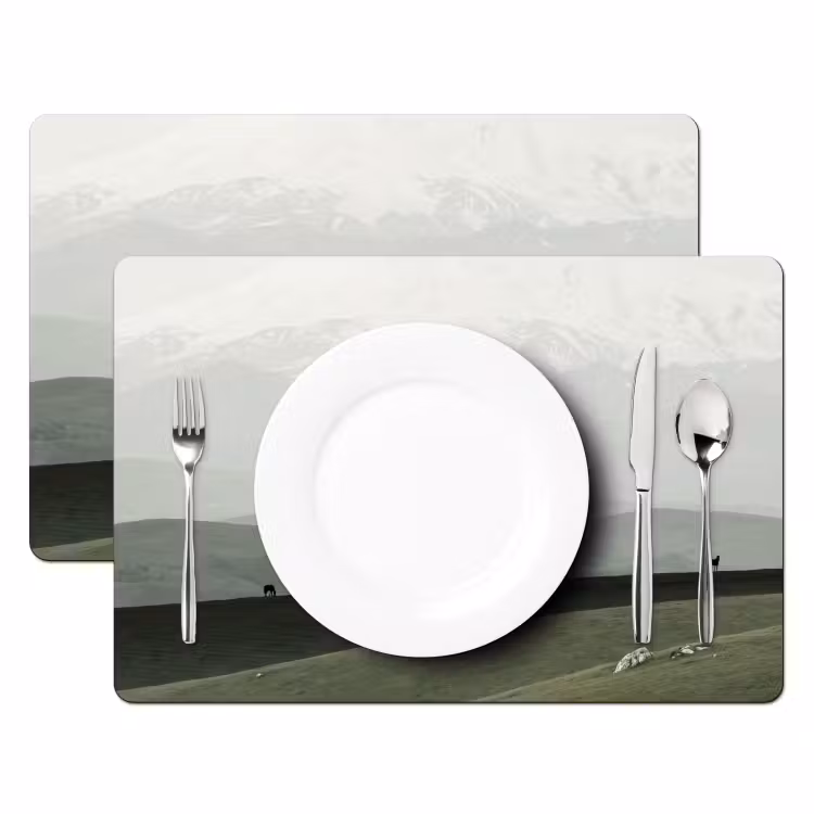 Placemat - 6 stuks - Grijs - Berg - Paarden — 2