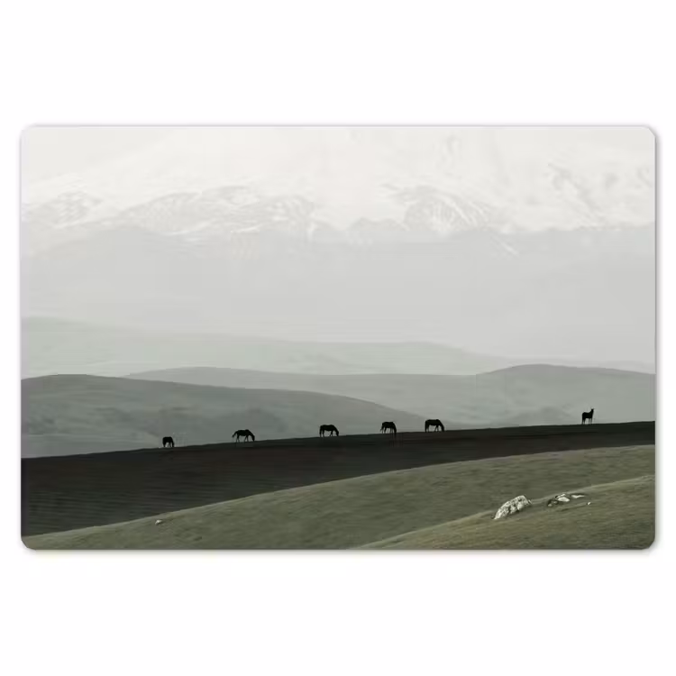 Placemat - 6 stuks - Grijs - Berg - Paarden — 7