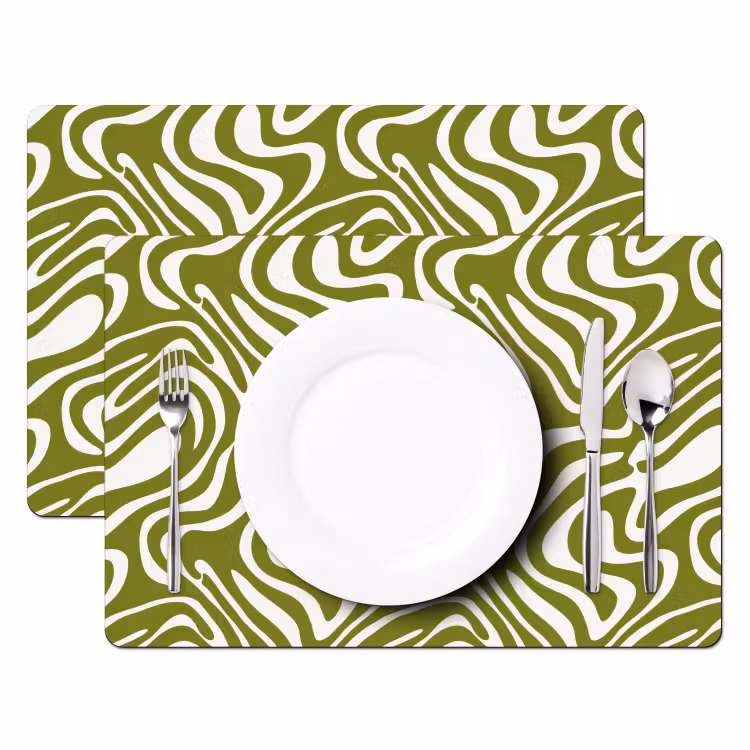 Placemat - 6 stuks - Lijnpatroon - Groen - Organisch — 2