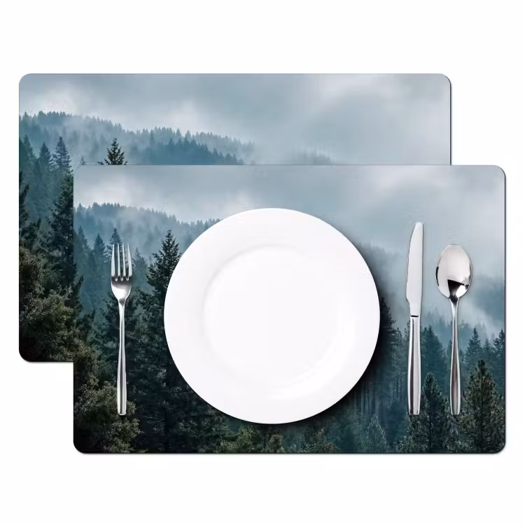 Placemat - 6 stuks - Naaldwoud - Bergen - Mist — 2