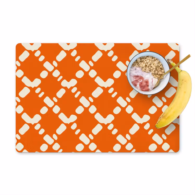Placemat - 6 stuks - Oranje - Ruitpatroon - Wit — 1