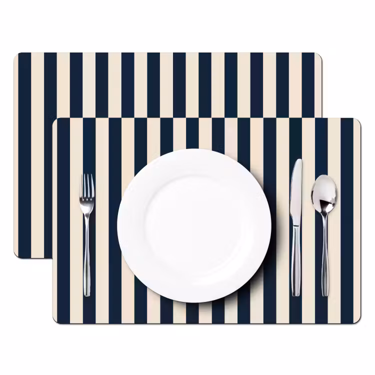 Placemat - 6 stuks - Verticale strepen - Blauw - Crème — 2