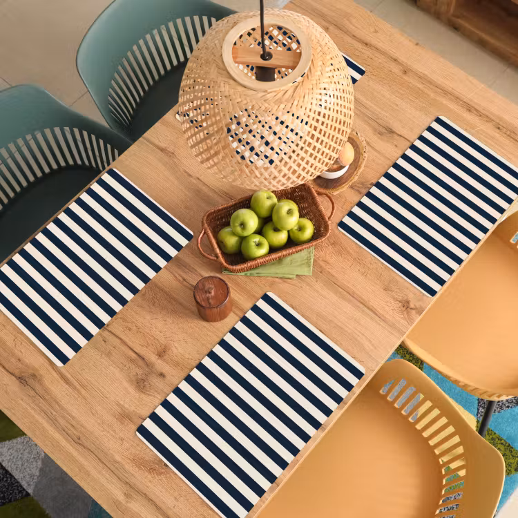 Placemat - 6 stuks - Verticale strepen - Blauw - Crème — 6