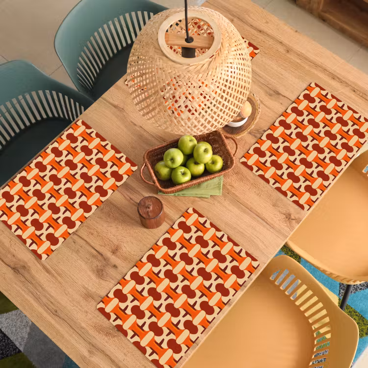Placemat - 6 stuks - Geometrisch - Retro - Oranje — 6