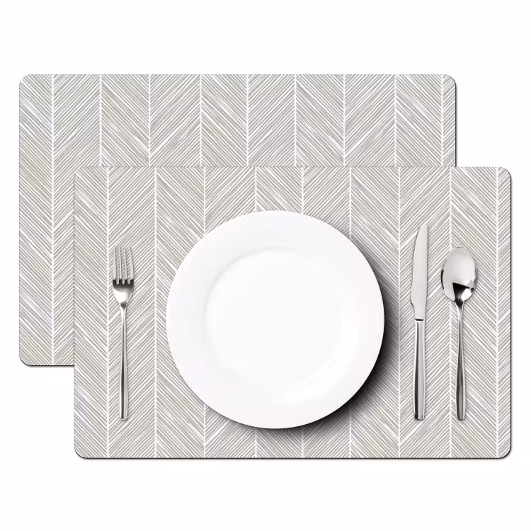 Placemat - 6 stuks - Klassiek - Visgraat - Grijs — 2