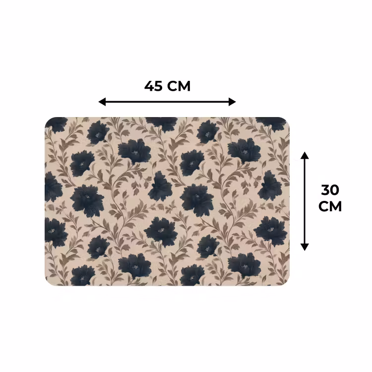 Placemat - 6 stuks - Motief - Bloemen - Zwart - Beige — 3