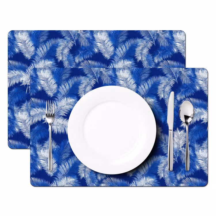 Placemat - 6 stuks - Palmblad - Patroon - Blauw — 2