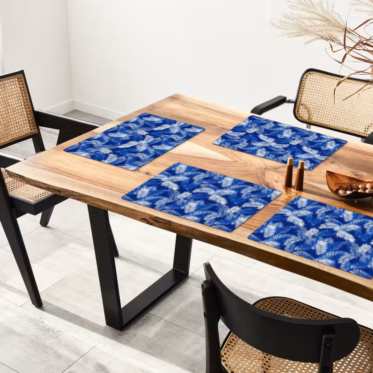 Placemat - 6 stuks - Palmblad - Patroon - Blauw — 5