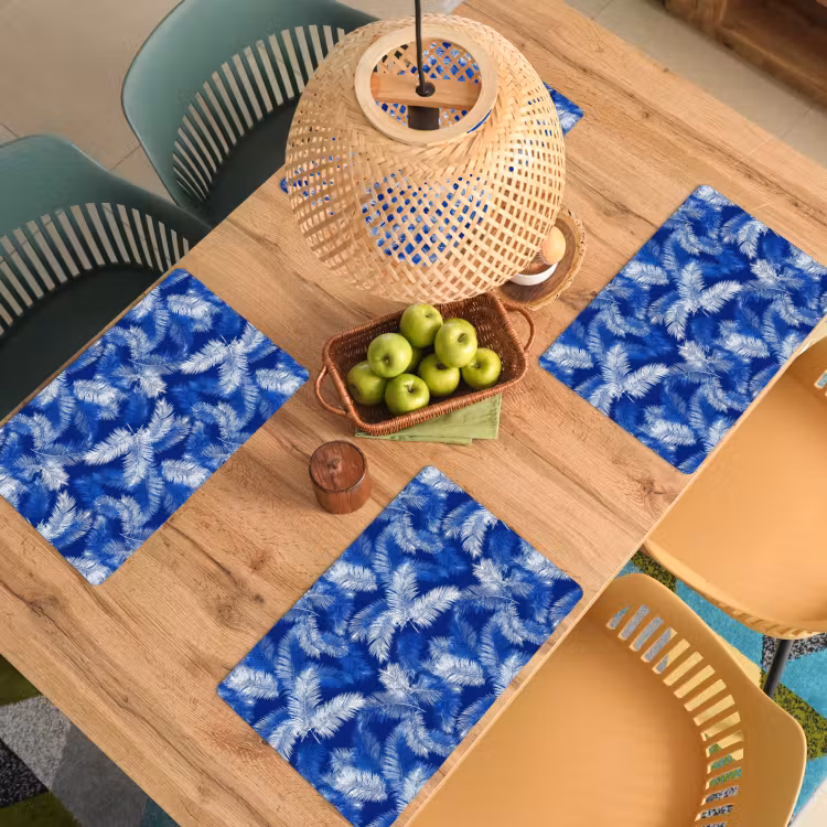 Placemat - 6 stuks - Palmblad - Patroon - Blauw — 6
