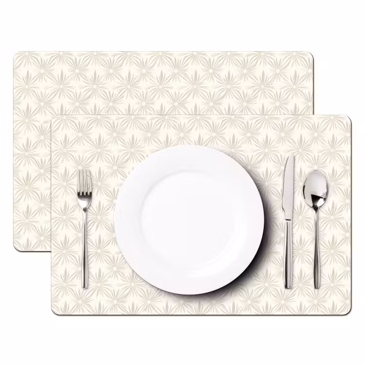Placemat - 6 stuks - Patroon - Bloemen - Beige — 2