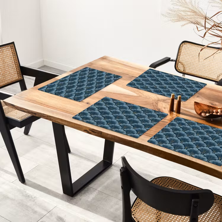 Placemat - 6 stuks - Patroon - Ginkgoblad - Blauw — 5