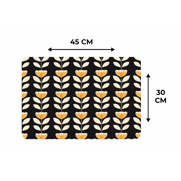 Placemat - 6 stuks - Retro - Bloem - Zwart - Okergeel — 3