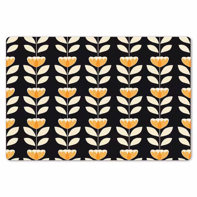Placemat - 6 stuks - Retro - Bloem - Zwart - Okergeel — 7