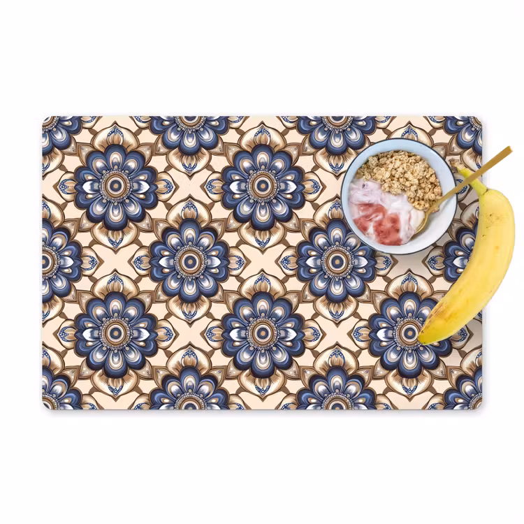 Placemat - 6 stuks - Floraal - Ornament - Blauw — 1
