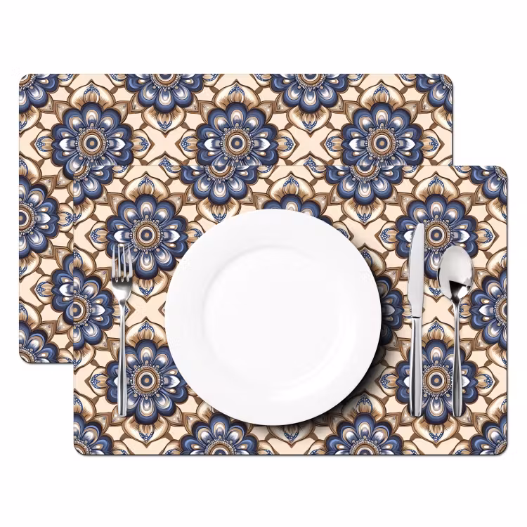 Placemat - 6 stuks - Floraal - Ornament - Blauw — 2