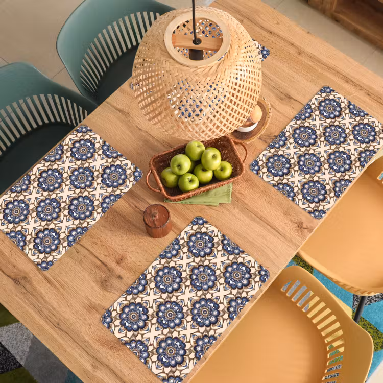 Placemat - 6 stuks - Floraal - Ornament - Blauw — 6