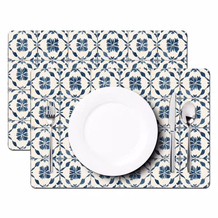 Placemat - 6 stuks - Grafisch - Tegel - Blauw — 2