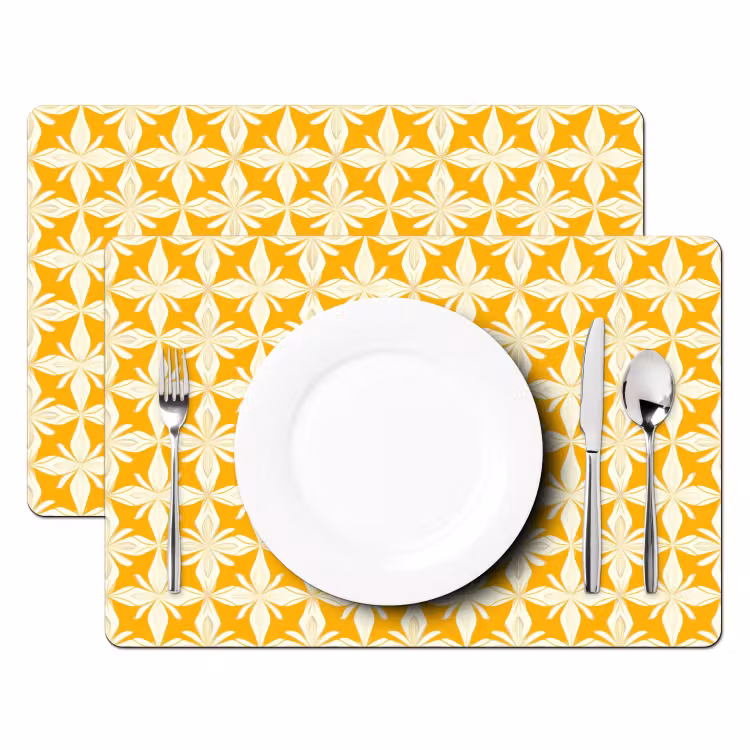 Placemat - 6 stuks - Patroon - Retro - Geel — 2