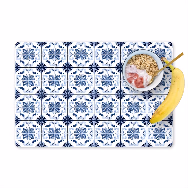 Placemat - 6 stuks - Patroon - Tegel - Blauw — 1