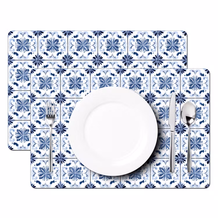 Placemat - 6 stuks - Patroon - Tegel - Blauw — 2