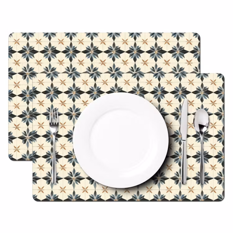 Placemat - 6 stuks - Sierlijk - Ornament - Blauw — 2