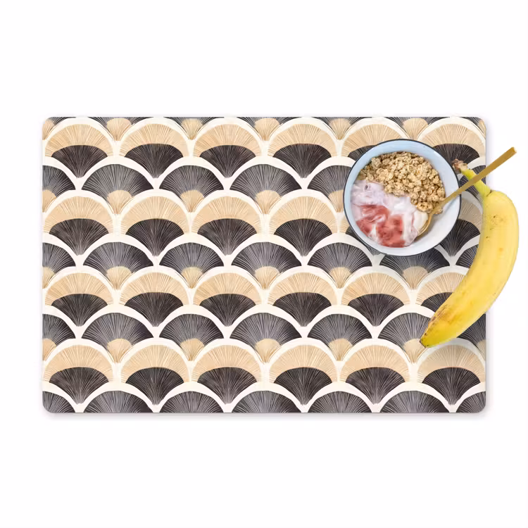 Placemat - 6 stuks - Waaier - Patroon - Zwart - Beige — 1